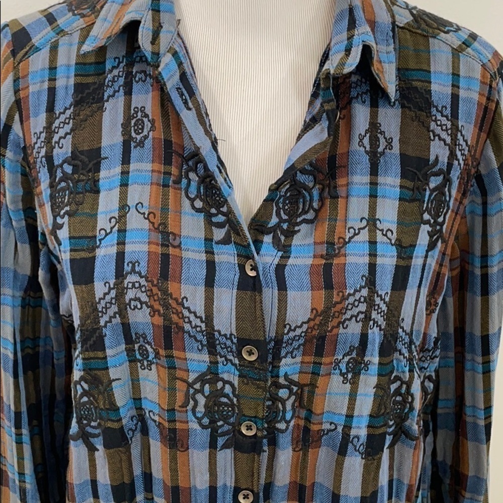 Free people magical plaid embroidered button up western - Picture 5 of 9